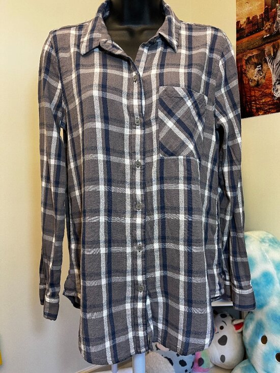 Lucky Brand Tops - Lucky Brand Gray Blue Plaid Button Front Shirt Size Small